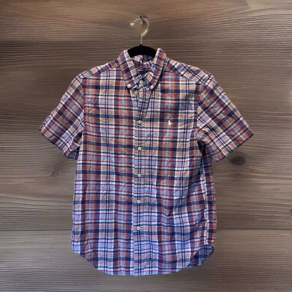 Polo Ralph Lauren Shirt Boys Lg‎ 14/16 Blue Red Yellow Plaid Button Up EUC
